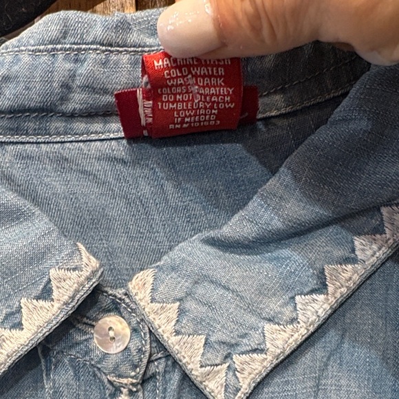 Toofan Tencel Blue Denim Tunic Top with embroidery - Picture 4 of 9